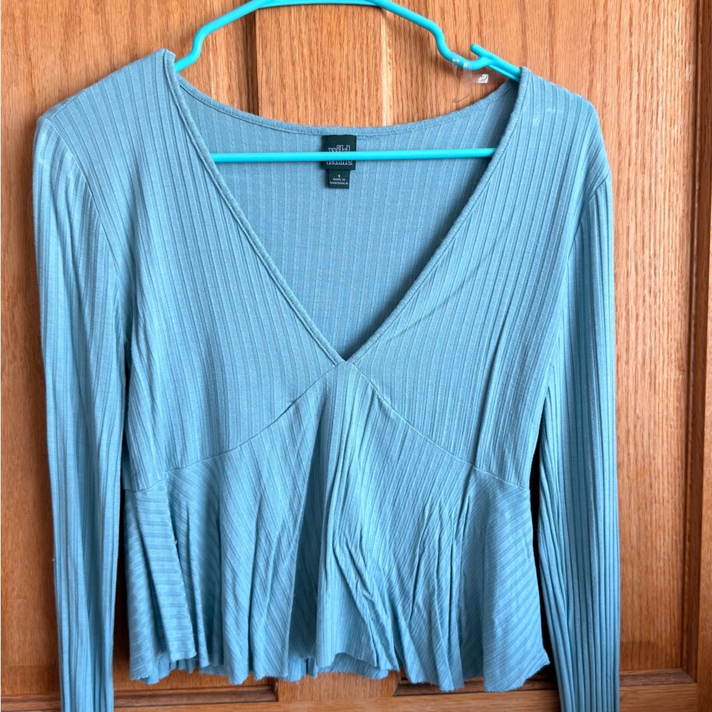 Wild Fable Teal V-Neck Ribbed Blouse